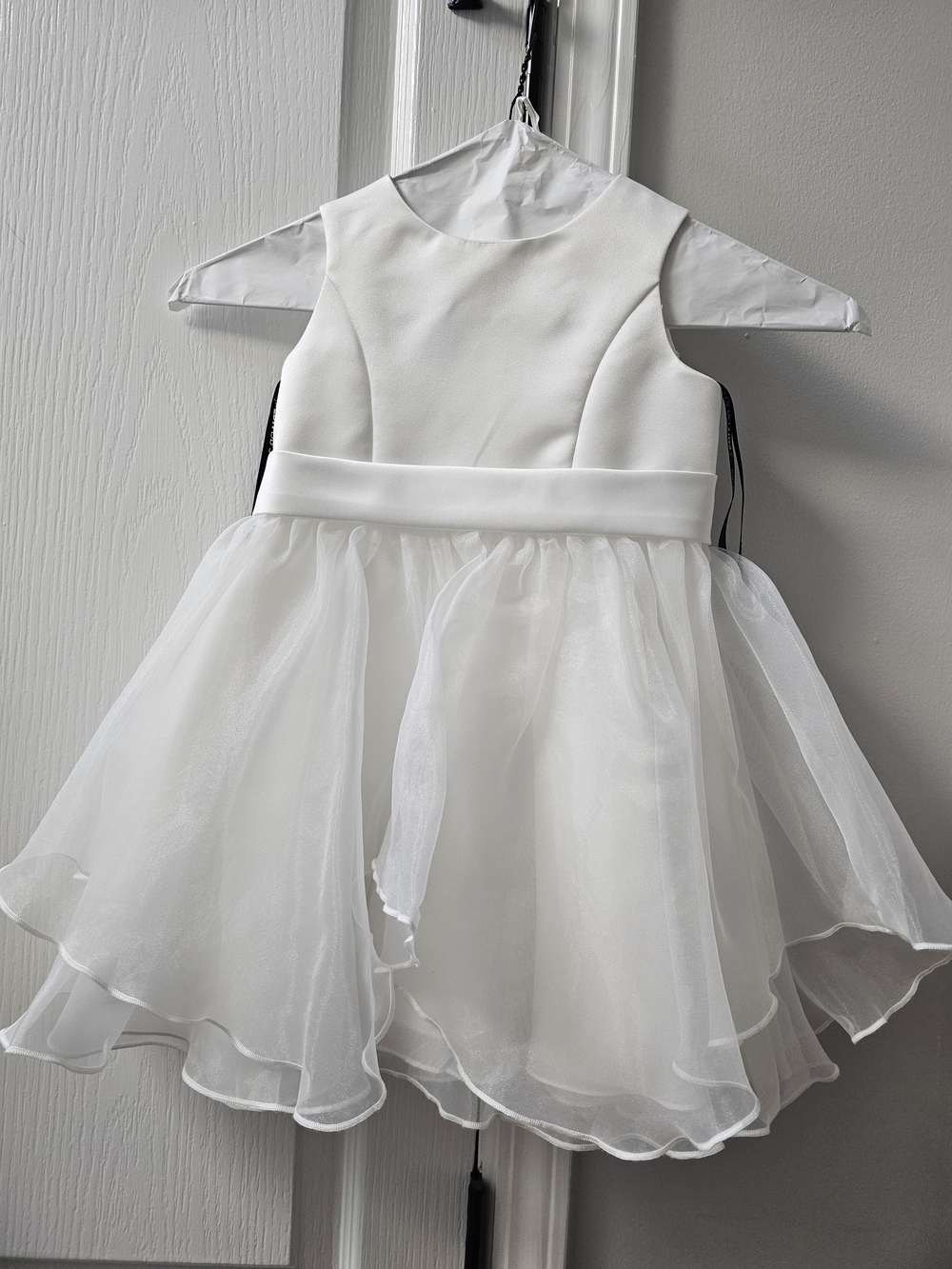 David's Bridal White Flower Girl Dress with Layered Organza Skirt